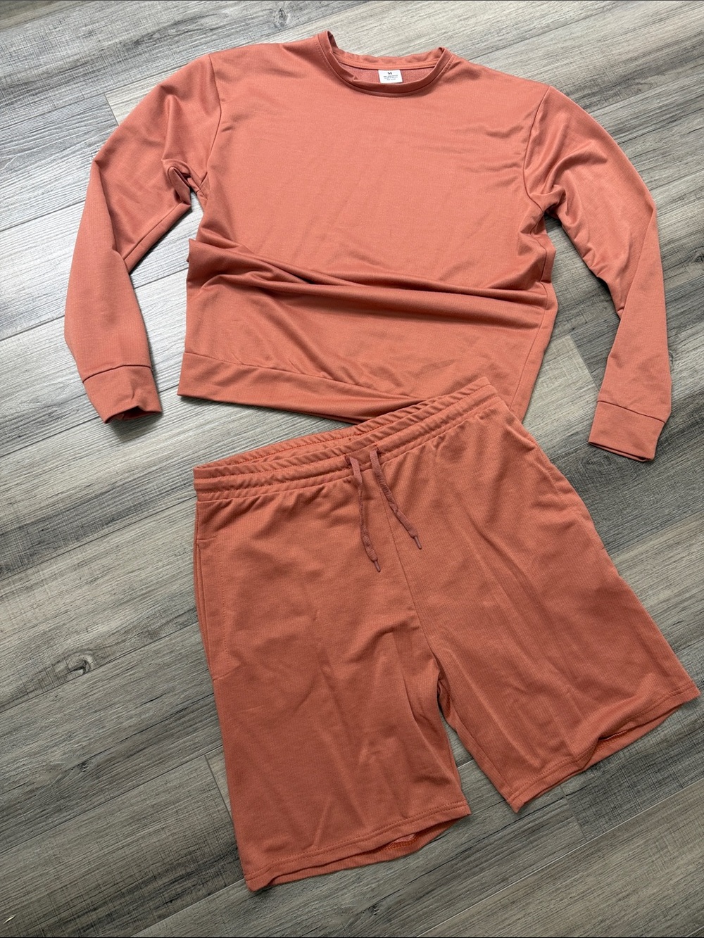 Terracotta Two-Piece Lounge Set - Long Sleeve Top & Shorts